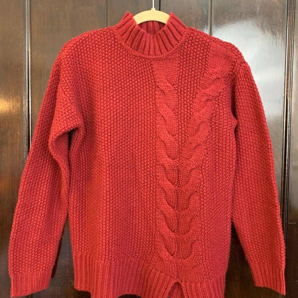 Simply Vera Vera Wang Cable Knit Sweater | Size S Burgundy Mock Neck Chunky Knit